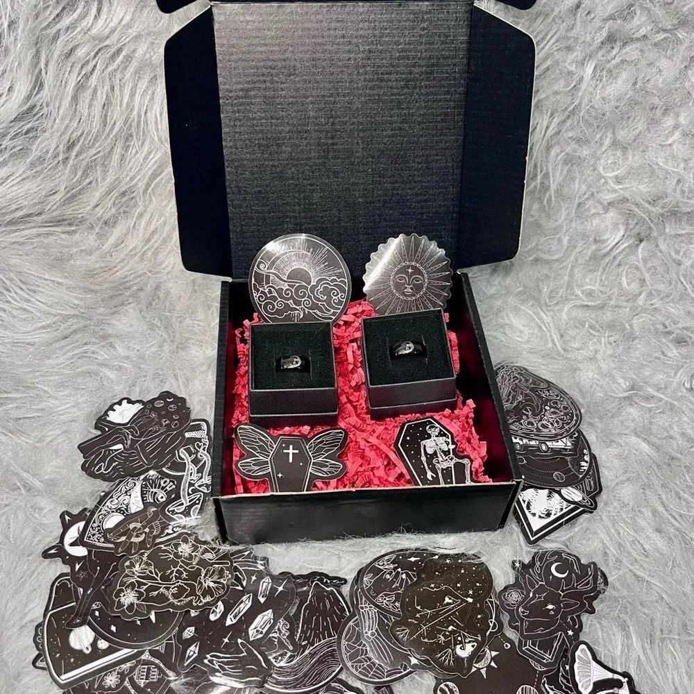 Black Stainless Steel Couples Rings – Half Moon & Skeletal Lovers